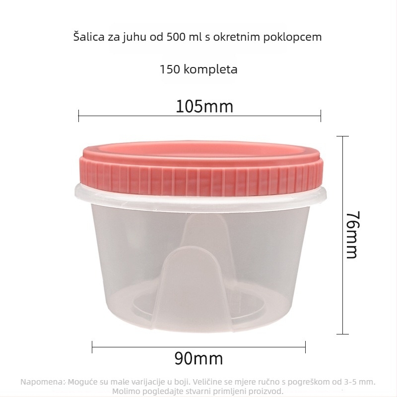 Jednokratna debela čašica za juhu s okretno zatvaračem, od PP materijala, plastična posudica za juhu za ponijeti, prikladno za mikrovalnu