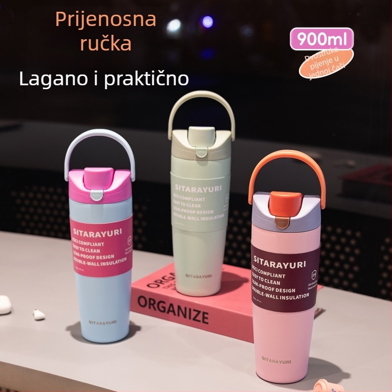Sitarayuri nova izolirana boca od nehrđajućeg čelika, velika zapremina, prenosna s ručkom za sport
