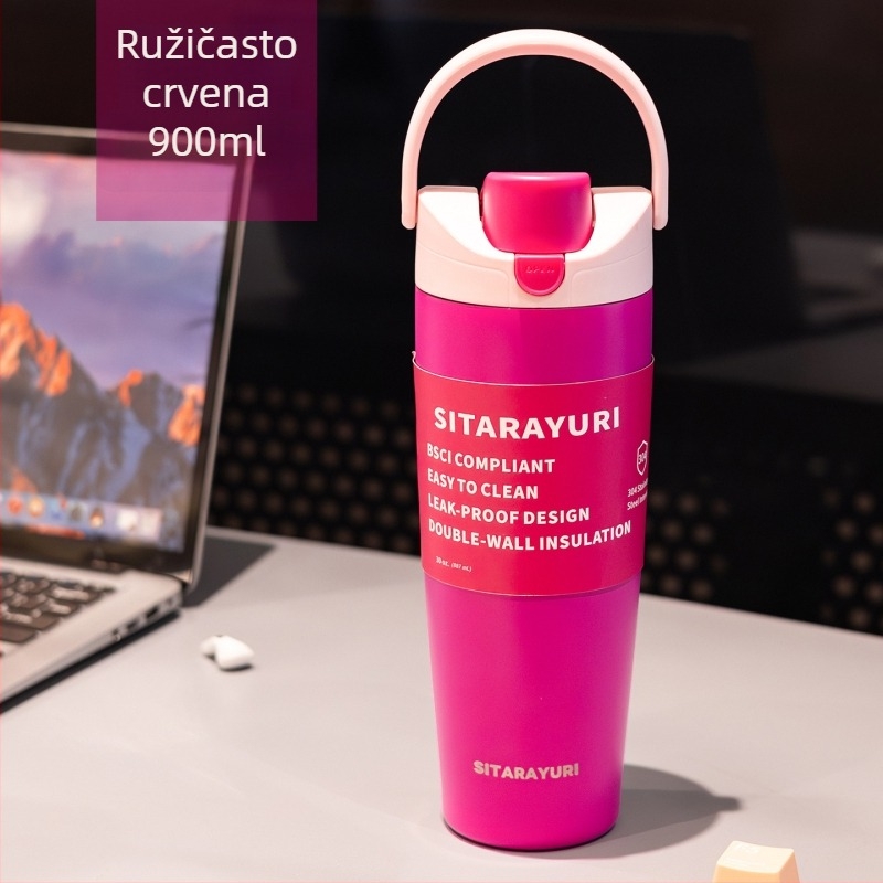 Sitarayuri nova izolirana boca od nehrđajućeg čelika, velika zapremina, prenosna s ručkom za sport