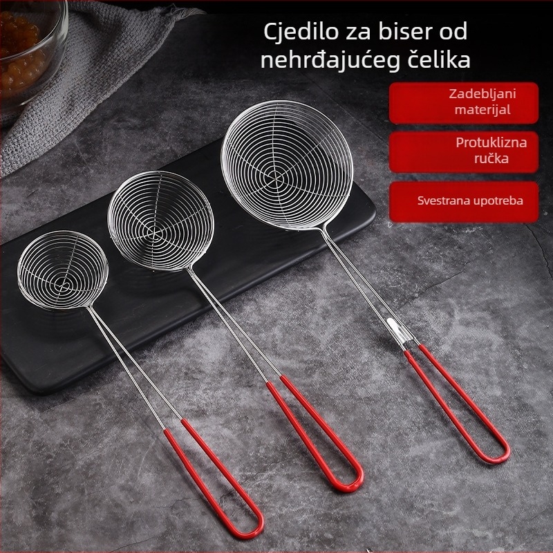 Sito od nehrđajućeg čelika za čaj s bisernim mliječnim čajem (bobom), produžena drška, veliko mrežasto cjedilo za lonac