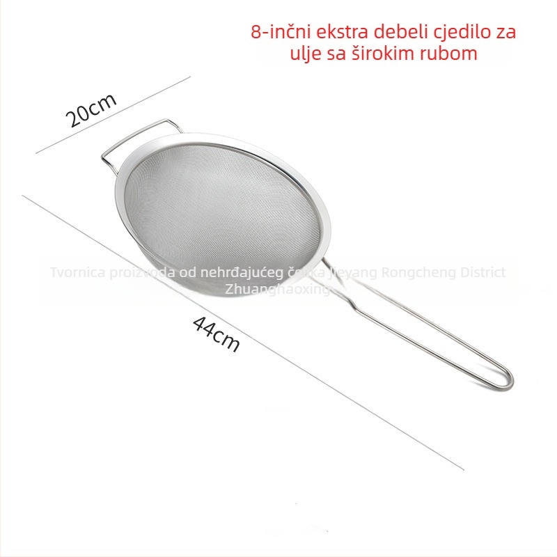 Colander od nehrđajućeg čelika 201 s gusto mrežom, dvostrukim ručkama, odjeljivačem ulja i sitom za brašno, široki rub