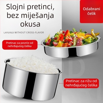 Dvoslojni nehrđajući čelični izolirani lonac s ručkom, trostupan kutija za obrok za odrasle, velik kapacitet