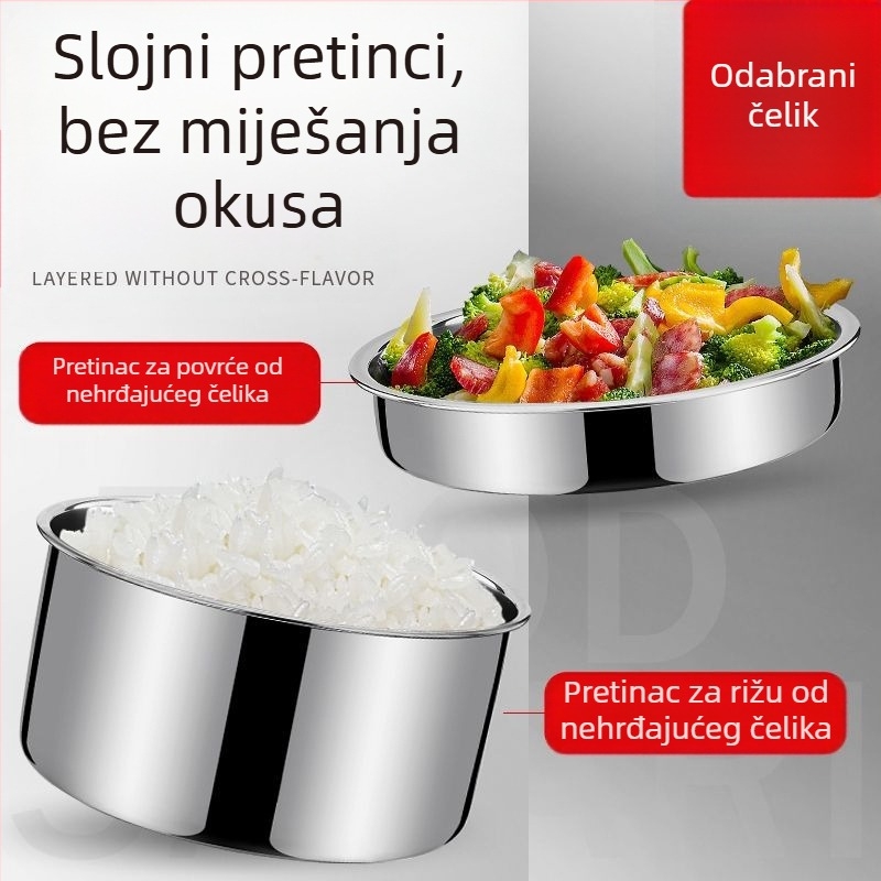Dvoslojni nehrđajući čelični izolirani lonac s ručkom, trostupan kutija za obrok za odrasle, velik kapacitet
