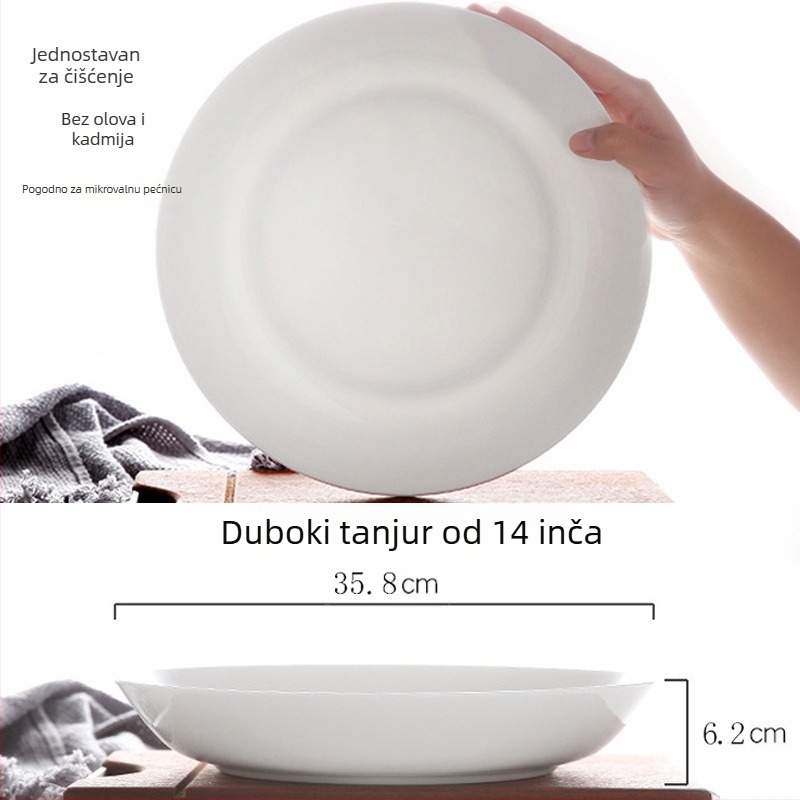 Bijela duboka tanjura od kostnog porculana, okrugla, posuda za kućnu i hotelsku upotrebu, moderni minimalistički dizajn