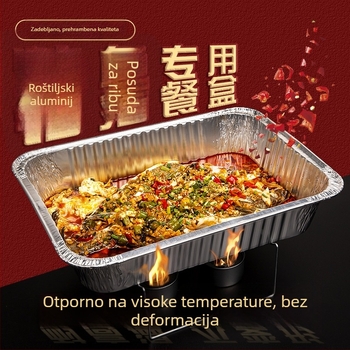 Kutija za dostavu grillane ribe, za zagrijavanje, jednokratna, čvrsta pravokutna kutija od aluminijske folije
