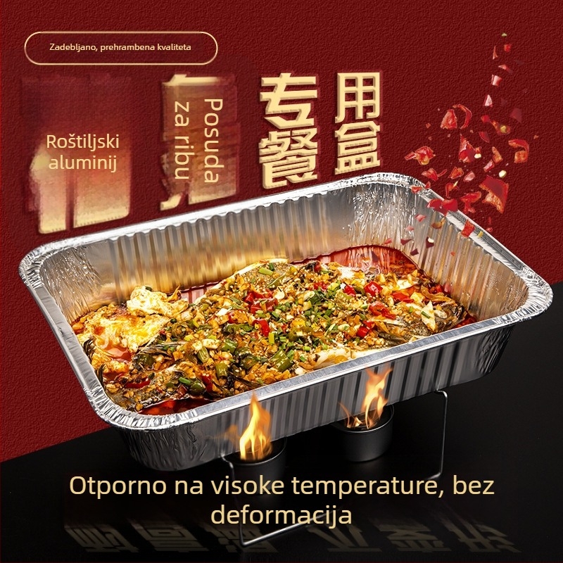 Kutija za dostavu grillane ribe, za zagrijavanje, jednokratna, čvrsta pravokutna kutija od aluminijske folije