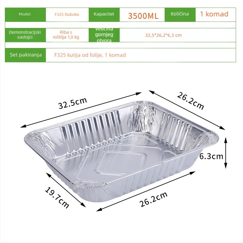 Kutija za dostavu grillane ribe, za zagrijavanje, jednokratna, čvrsta pravokutna kutija od aluminijske folije