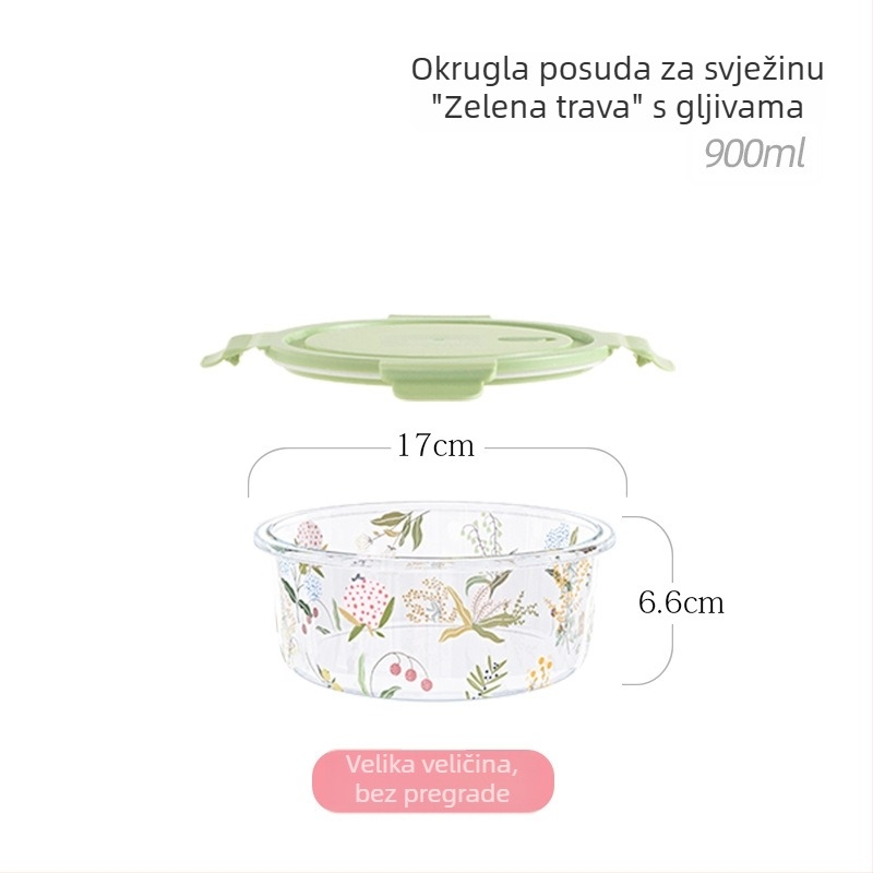 Staklena kutija za ručak s poklopcem, otporna na visoke temperature, cilindričnog oblika, 501–800 ml, pogodna za mikrovalnu pećnicu.