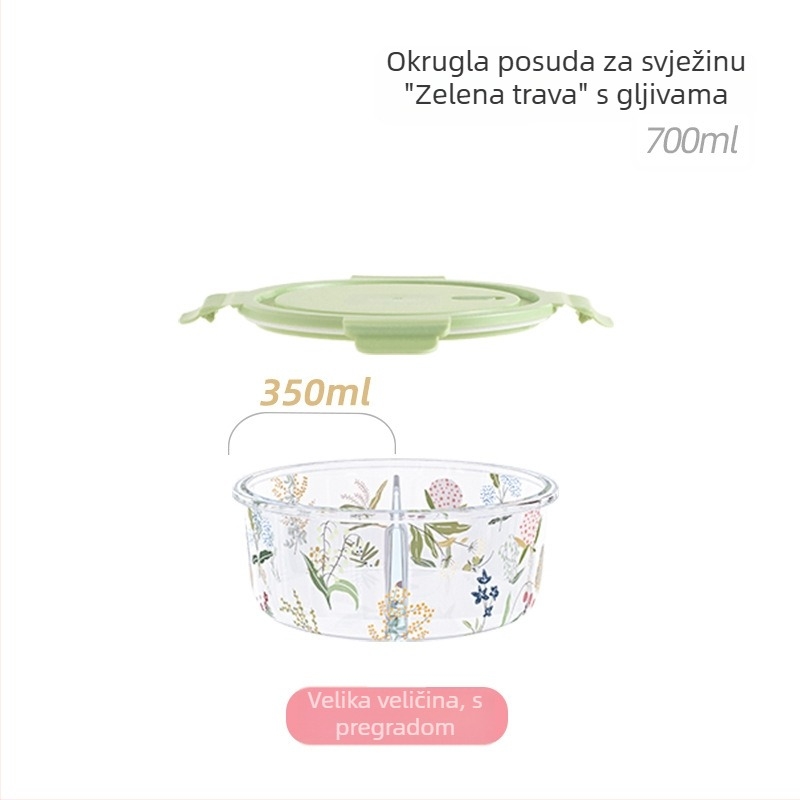 Staklena kutija za ručak s poklopcem, otporna na visoke temperature, cilindričnog oblika, 501–800 ml, pogodna za mikrovalnu pećnicu.