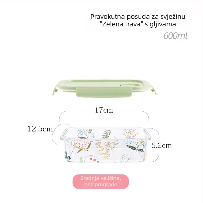 Staklena kutija za ručak s poklopcem, otporna na visoke temperature, cilindričnog oblika, 501–800 ml, pogodna za mikrovalnu pećnicu.