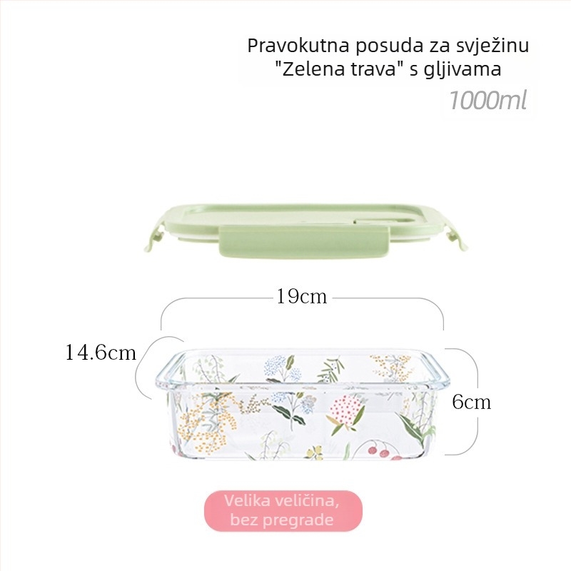 Staklena kutija za ručak s poklopcem, otporna na visoke temperature, cilindričnog oblika, 501–800 ml, pogodna za mikrovalnu pećnicu.