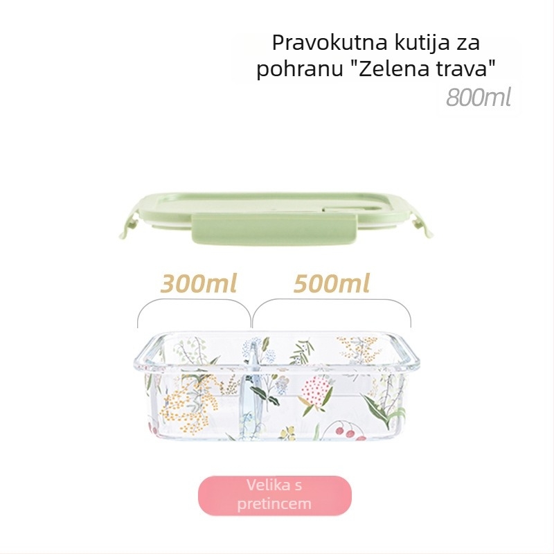 Staklena kutija za ručak s poklopcem, otporna na visoke temperature, cilindričnog oblika, 501–800 ml, pogodna za mikrovalnu pećnicu.