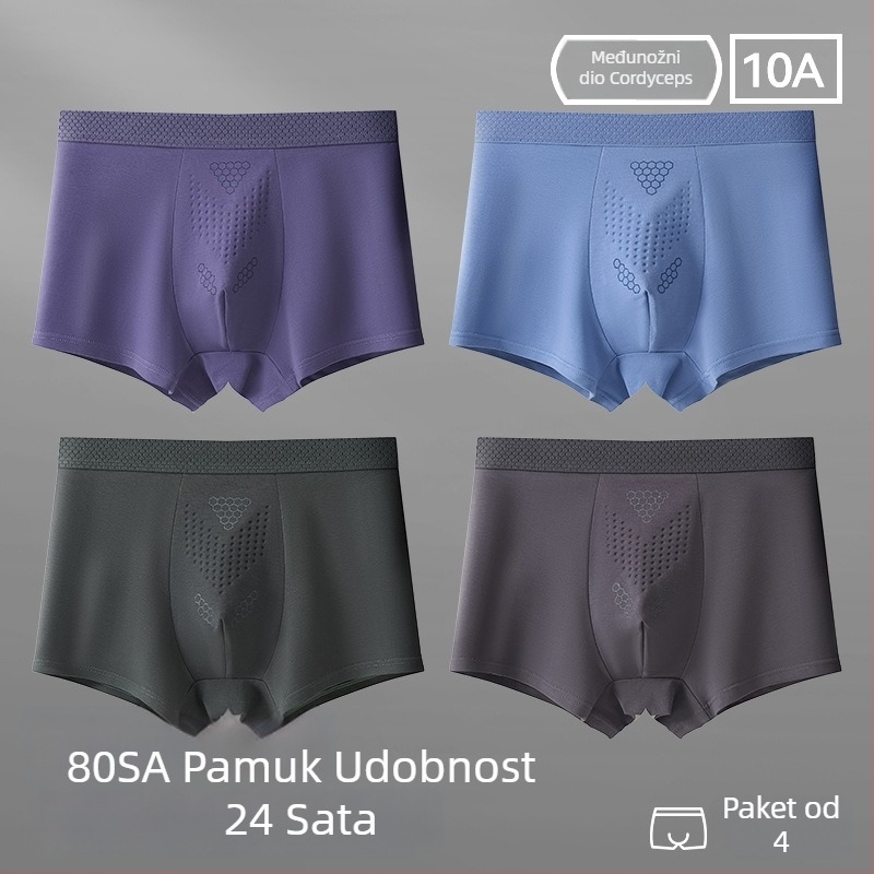 Muške bokserice od pamuka, prozračne, antibakterijske, velikih veličina, srednje visine struka, jednobojne