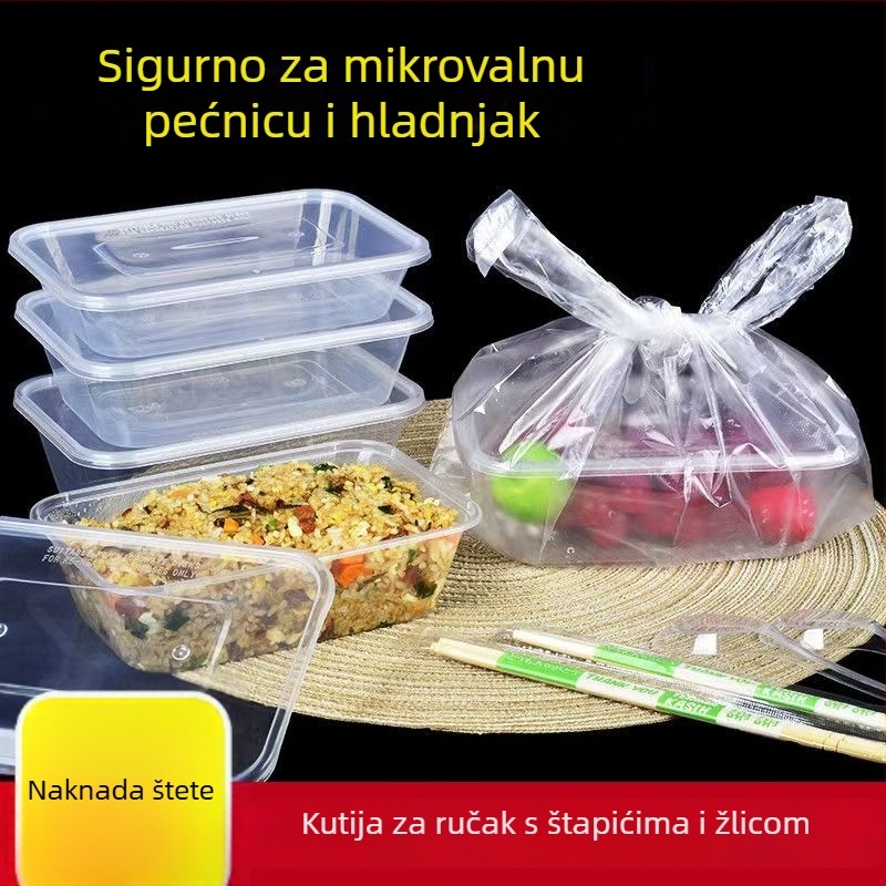 Jednokratna kutija za ručak s poklopcem i setom štapića – debela plastična kutija za dostavu hrane, riža i rižine rolice
