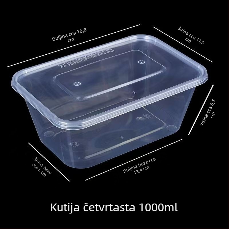 Jednokratna kutija za ručak s poklopcem i setom štapića – debela plastična kutija za dostavu hrane, riža i rižine rolice