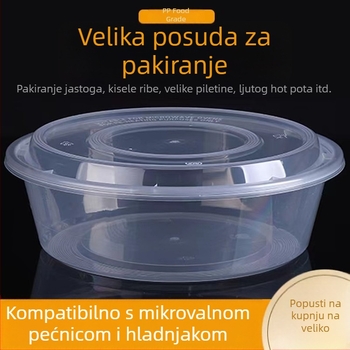 Izuzetno velik jednodnevni okrugli prozirni posuda za hranu s poklopcem, pogodna za rakove i riblji hot pot s kiselim kupusom