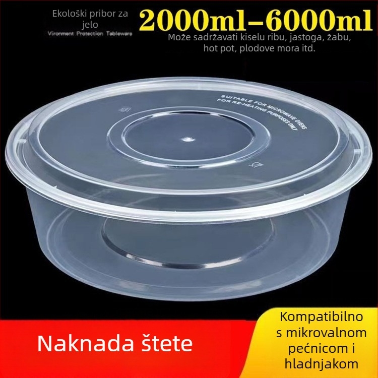 Izuzetno velik jednodnevni okrugli prozirni posuda za hranu s poklopcem, pogodna za rakove i riblji hot pot s kiselim kupusom