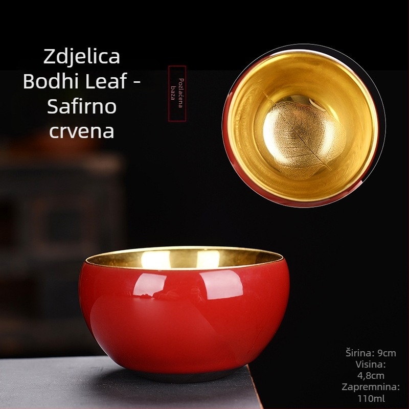 Porcelanska šalica za čaj s 24K pozlatom i dizajnom zlatog lista drveta, ručna izrada, degustacijska šalica za čaj