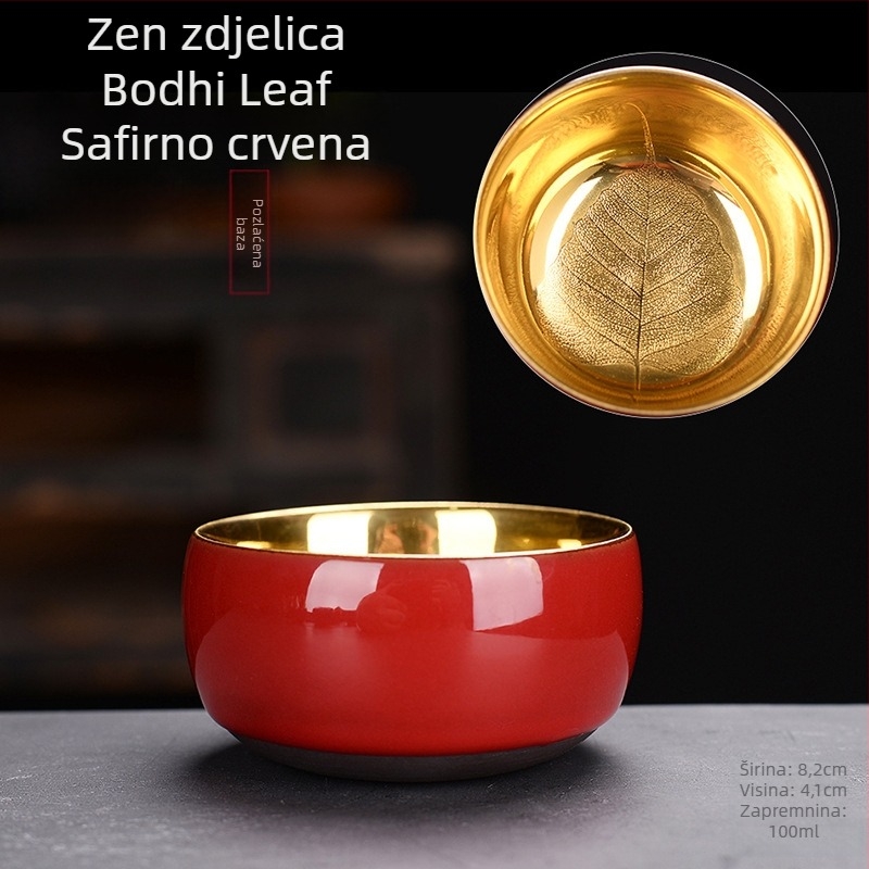 Porcelanska šalica za čaj s 24K pozlatom i dizajnom zlatog lista drveta, ručna izrada, degustacijska šalica za čaj