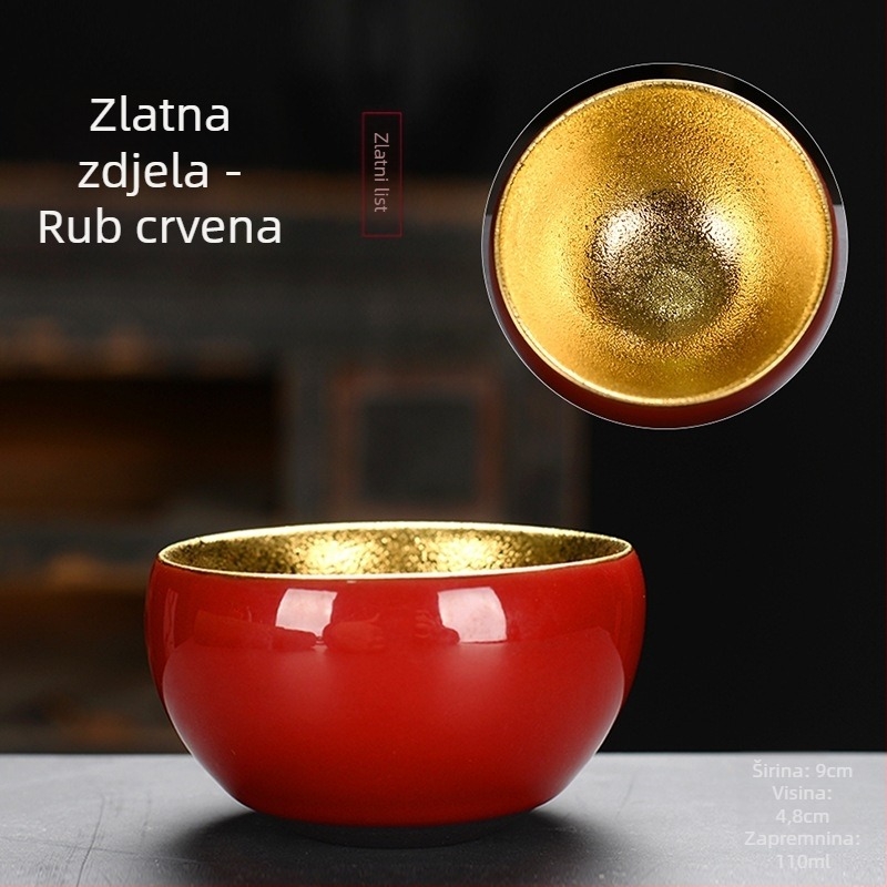 Porcelanska šalica za čaj s 24K pozlatom i dizajnom zlatog lista drveta, ručna izrada, degustacijska šalica za čaj
