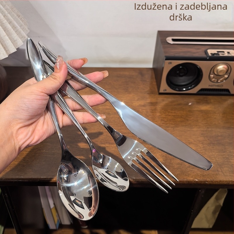 Set pribora od nehrđajućeg čelika 304 s teksturom kaljenog udubljenja, uključuje nož, vilicu, žlicu i desertnu žlicu, za kućnu upotrebu i luksuzne hotele, može stati uspravno
