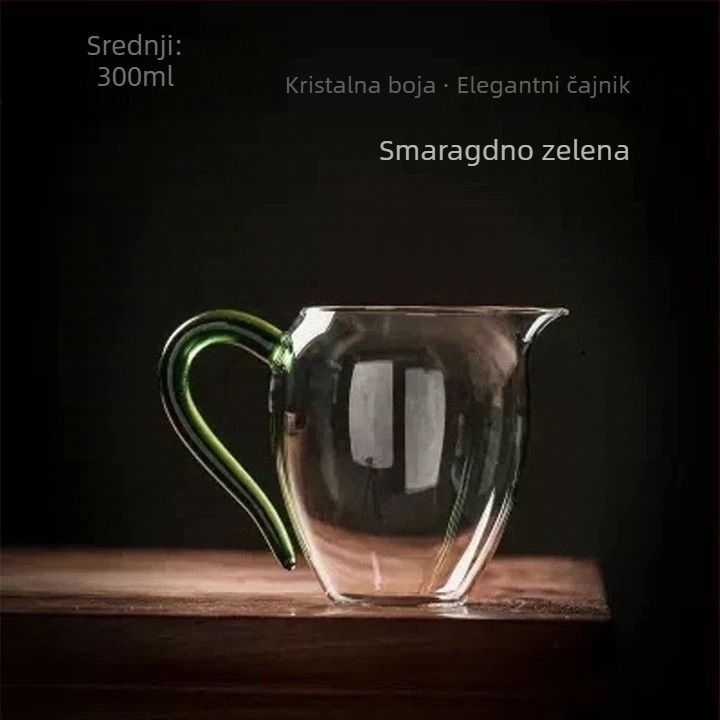 Staklena čaša za ravnomjernu podjelu čaja, japanskog stila, visoko borosilikatno staklo, otporno na toplinu, debele stijenke, ručna izrada, zakrivljena drška, Kung Fu čajni set, dijelitelj čaja, velik kapacitet, novi stil