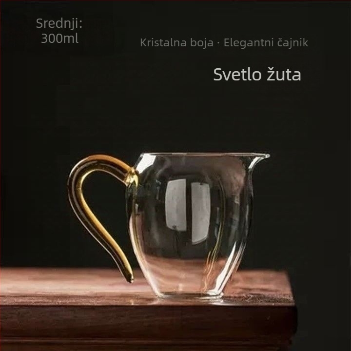 Staklena čaša za ravnomjernu podjelu čaja, japanskog stila, visoko borosilikatno staklo, otporno na toplinu, debele stijenke, ručna izrada, zakrivljena drška, Kung Fu čajni set, dijelitelj čaja, velik kapacitet, novi stil