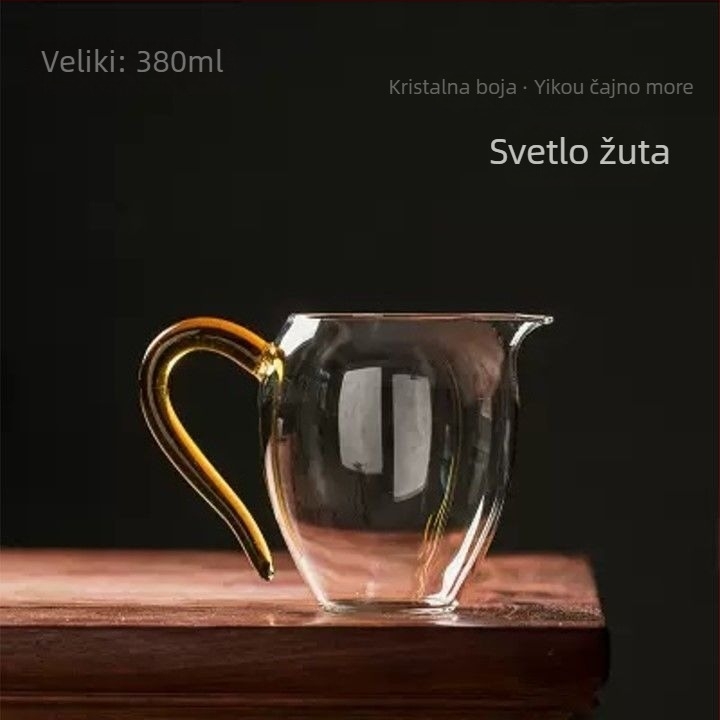 Staklena čaša za ravnomjernu podjelu čaja, japanskog stila, visoko borosilikatno staklo, otporno na toplinu, debele stijenke, ručna izrada, zakrivljena drška, Kung Fu čajni set, dijelitelj čaja, velik kapacitet, novi stil