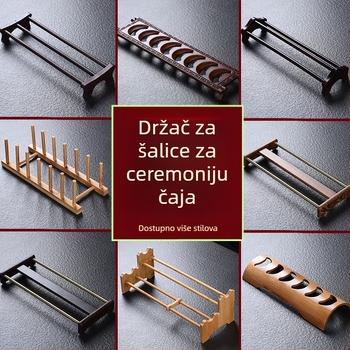 Stalak od masivnog drveta za čajne šalice sa odvodnim pladnjem za čajnu ceremoniju, dodatna oprema čaja