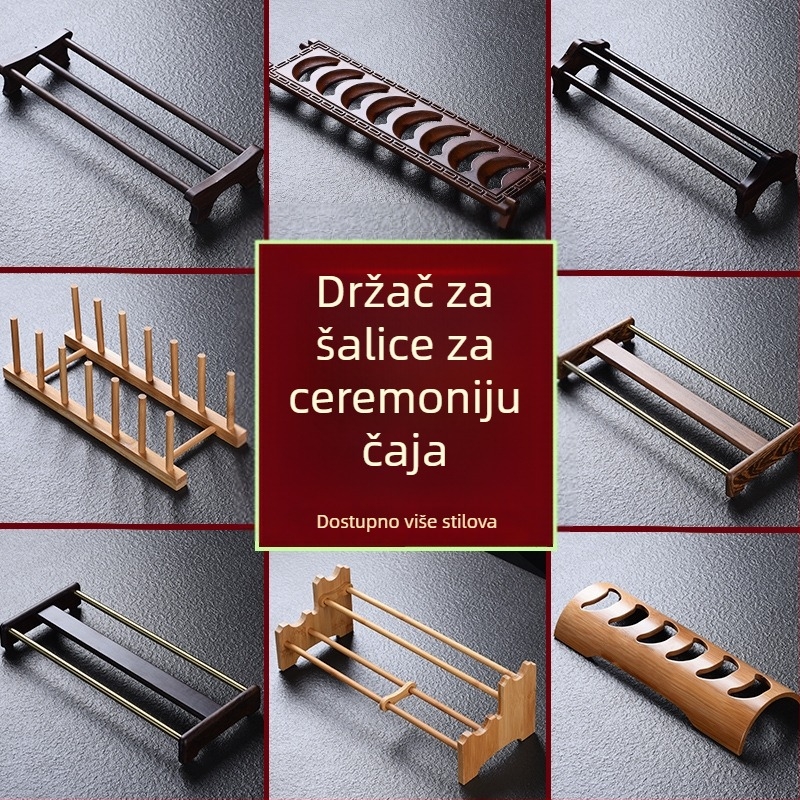 Stalak od masivnog drveta za čajne šalice sa odvodnim pladnjem za čajnu ceremoniju, dodatna oprema čaja
