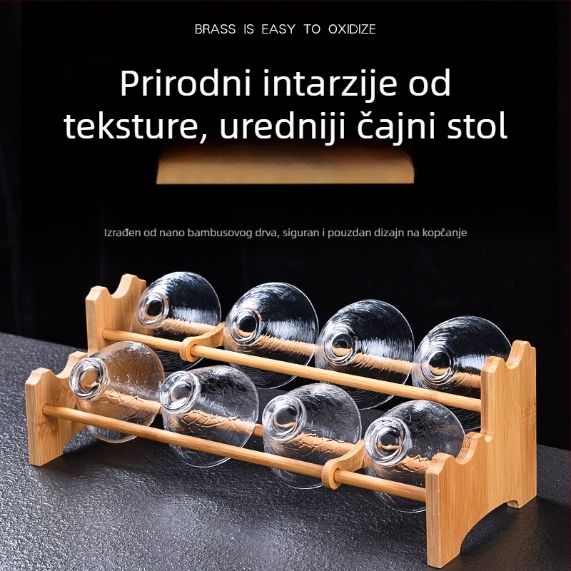 Stalak od masivnog drveta za čajne šalice sa odvodnim pladnjem za čajnu ceremoniju, dodatna oprema čaja
