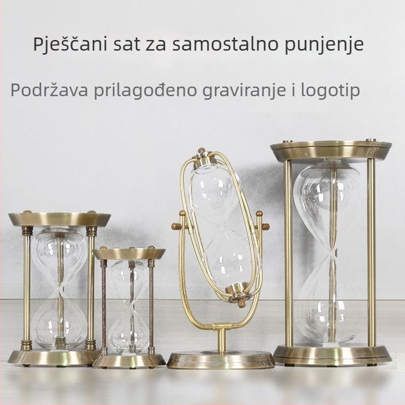 Brončano obojena trostupnja pješčana sat s tri stupnja kolona, ručno izrađeno borosilikatno staklo, dekorativni predmet za spavaću sobu ili ured s ugraviranim logom