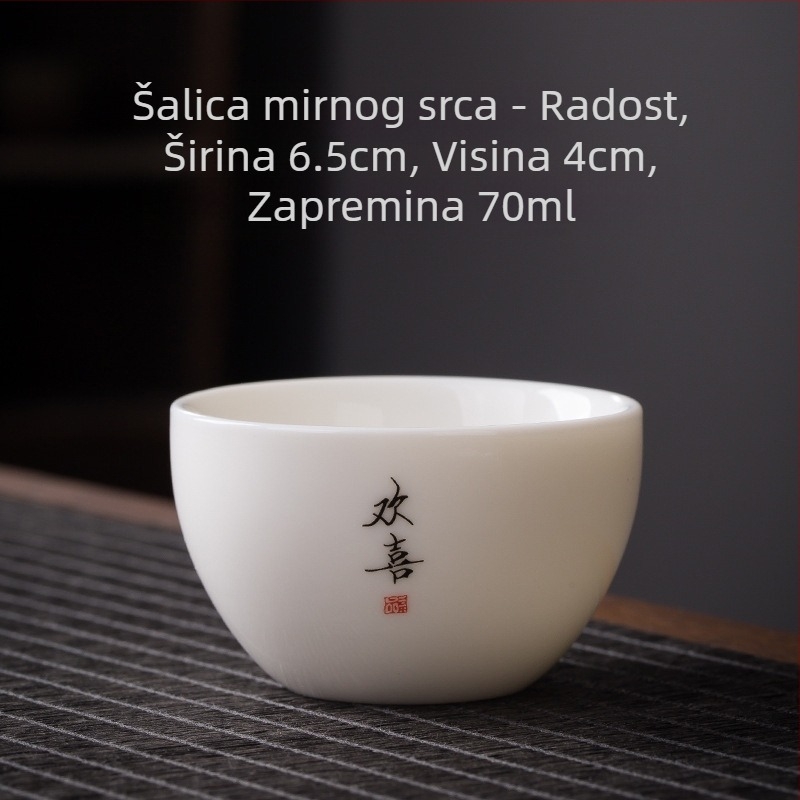 Jedna šalica za čaj od bijelog porculana s zen natpisom, kineski stil, debela keramika