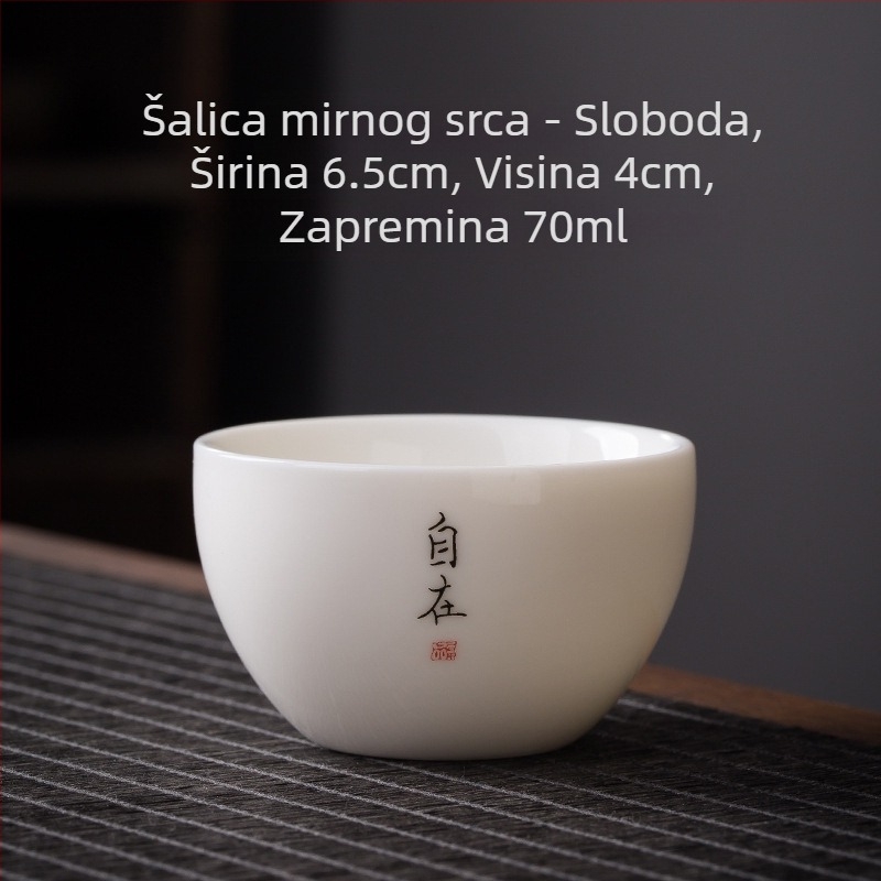 Jedna šalica za čaj od bijelog porculana s zen natpisom, kineski stil, debela keramika