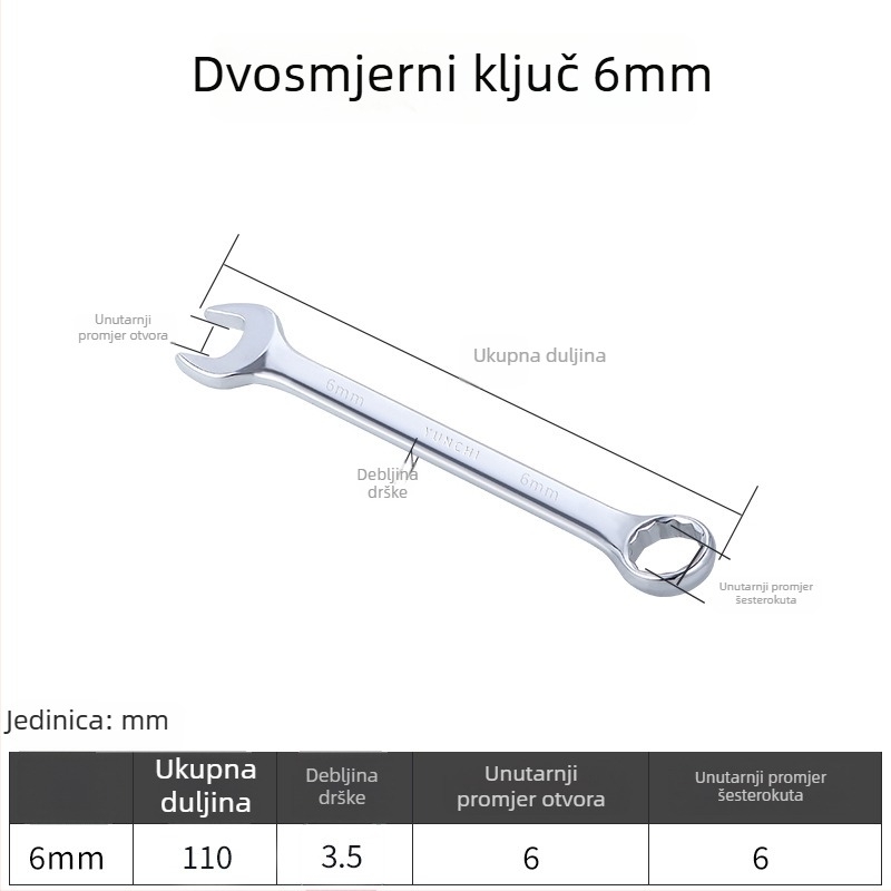 Dvostruki ključ s dvostrukom glavom, ručni ključ, 13 mm, kombinirani ključ s otvorenim krajem, ogledni završetak, čelik 45#