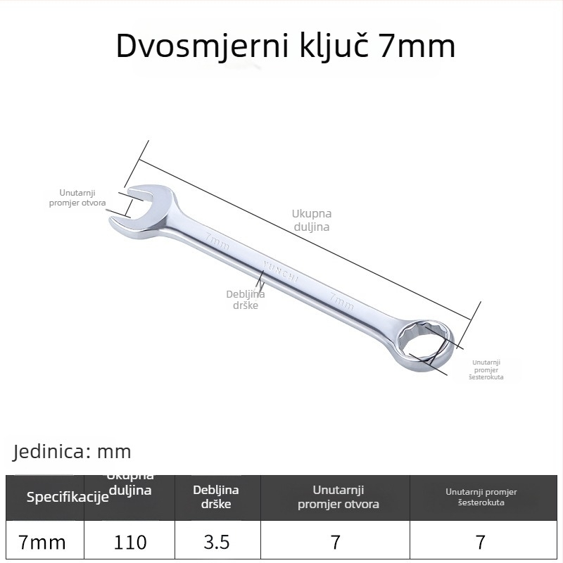Dvostruki ključ s dvostrukom glavom, ručni ključ, 13 mm, kombinirani ključ s otvorenim krajem, ogledni završetak, čelik 45#