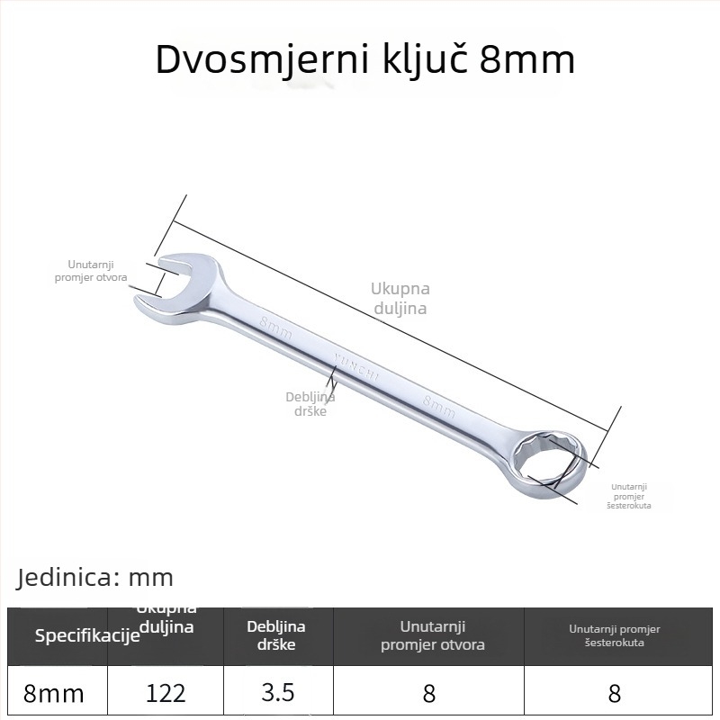 Dvostruki ključ s dvostrukom glavom, ručni ključ, 13 mm, kombinirani ključ s otvorenim krajem, ogledni završetak, čelik 45#