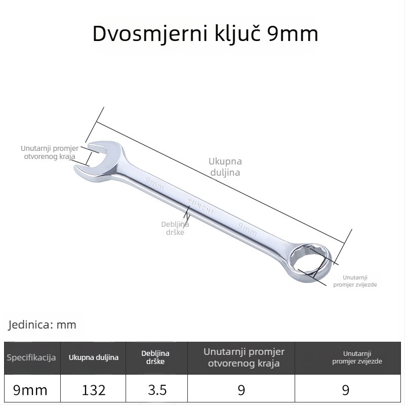 Dvostruki ključ s dvostrukom glavom, ručni ključ, 13 mm, kombinirani ključ s otvorenim krajem, ogledni završetak, čelik 45#