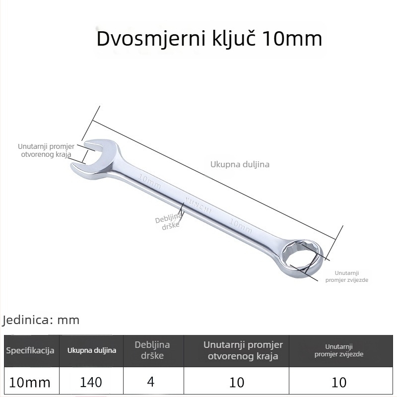 Dvostruki ključ s dvostrukom glavom, ručni ključ, 13 mm, kombinirani ključ s otvorenim krajem, ogledni završetak, čelik 45#