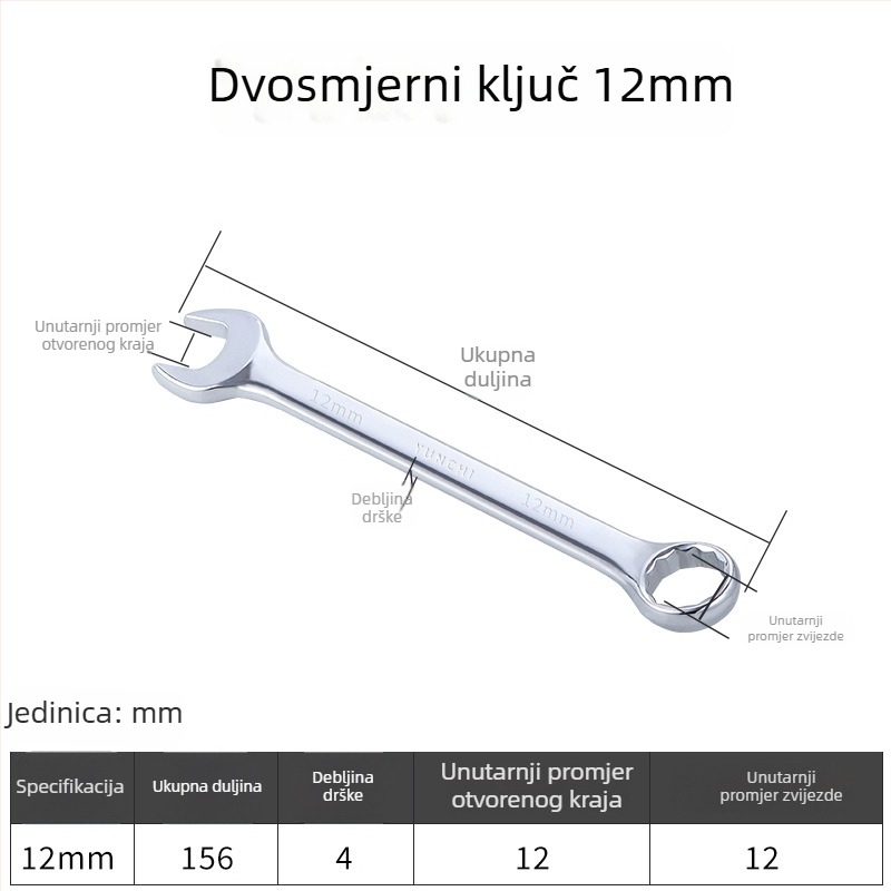Dvostruki ključ s dvostrukom glavom, ručni ključ, 13 mm, kombinirani ključ s otvorenim krajem, ogledni završetak, čelik 45#
