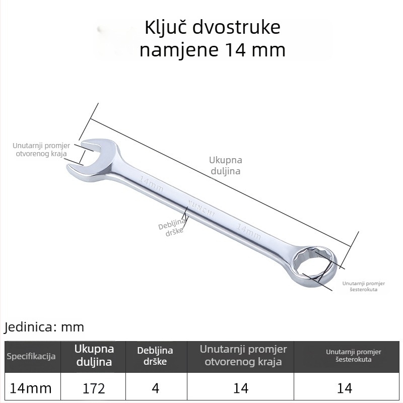 Dvostruki ključ s dvostrukom glavom, ručni ključ, 13 mm, kombinirani ključ s otvorenim krajem, ogledni završetak, čelik 45#
