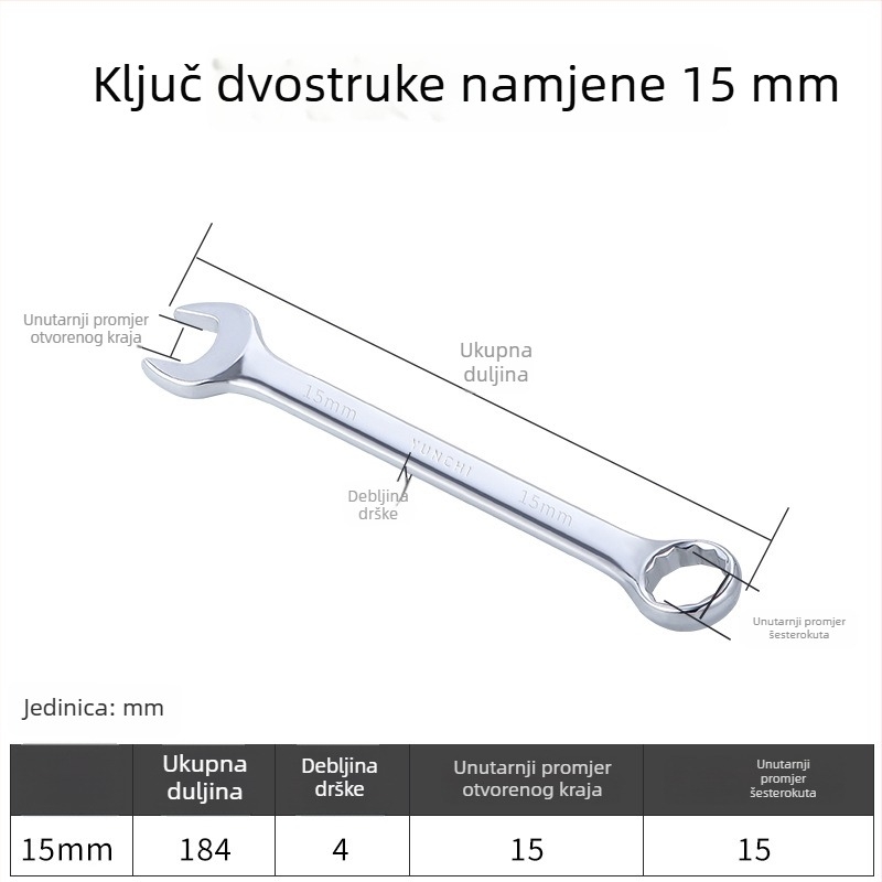 Dvostruki ključ s dvostrukom glavom, ručni ključ, 13 mm, kombinirani ključ s otvorenim krajem, ogledni završetak, čelik 45#