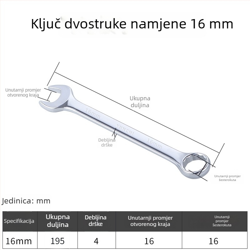 Dvostruki ključ s dvostrukom glavom, ručni ključ, 13 mm, kombinirani ključ s otvorenim krajem, ogledni završetak, čelik 45#