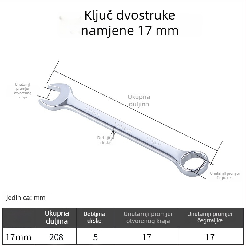 Dvostruki ključ s dvostrukom glavom, ručni ključ, 13 mm, kombinirani ključ s otvorenim krajem, ogledni završetak, čelik 45#