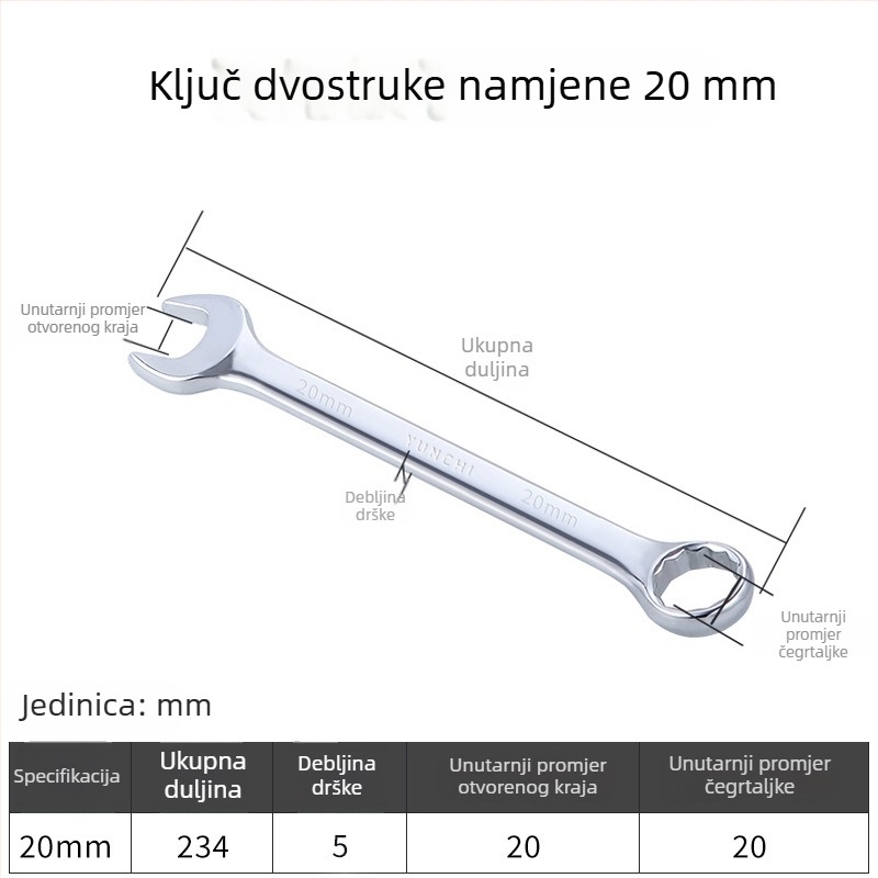 Dvostruki ključ s dvostrukom glavom, ručni ključ, 13 mm, kombinirani ključ s otvorenim krajem, ogledni završetak, čelik 45#