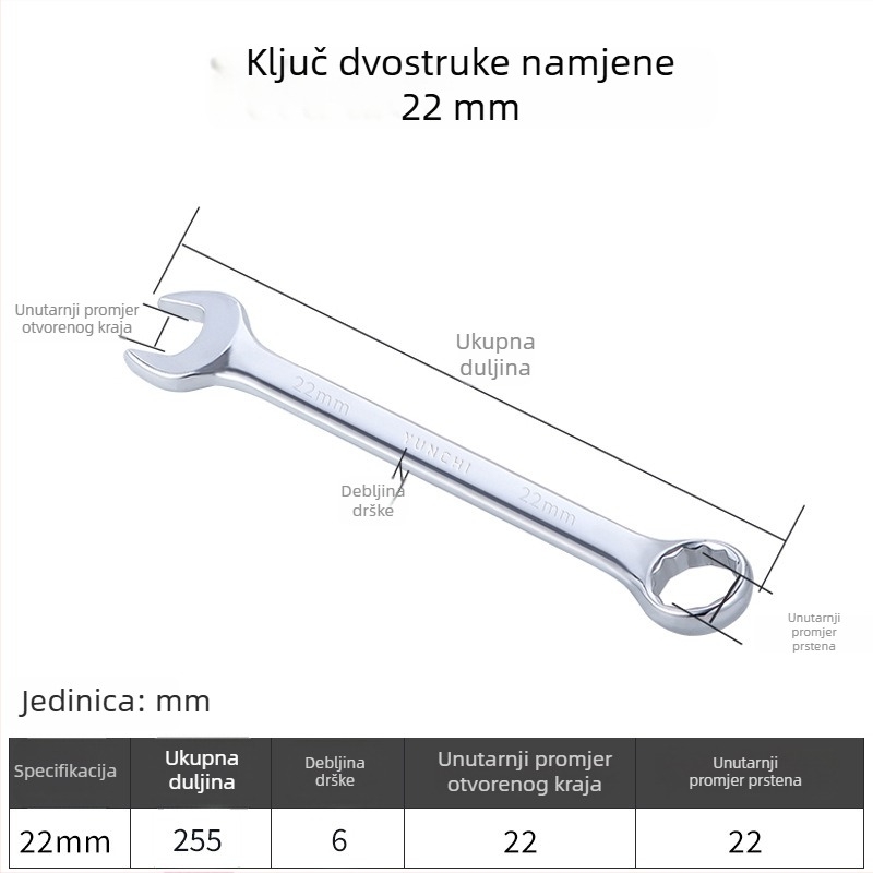 Dvostruki ključ s dvostrukom glavom, ručni ključ, 13 mm, kombinirani ključ s otvorenim krajem, ogledni završetak, čelik 45#