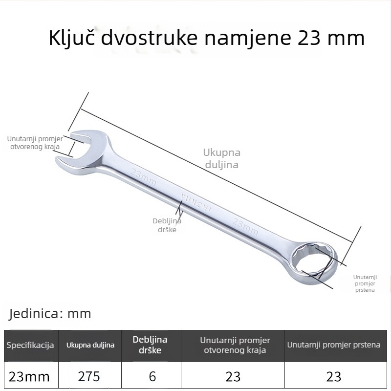 Dvostruki ključ s dvostrukom glavom, ručni ključ, 13 mm, kombinirani ključ s otvorenim krajem, ogledni završetak, čelik 45#