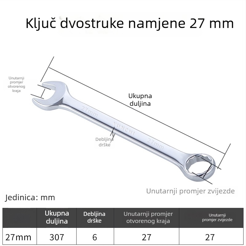 Dvostruki ključ s dvostrukom glavom, ručni ključ, 13 mm, kombinirani ključ s otvorenim krajem, ogledni završetak, čelik 45#