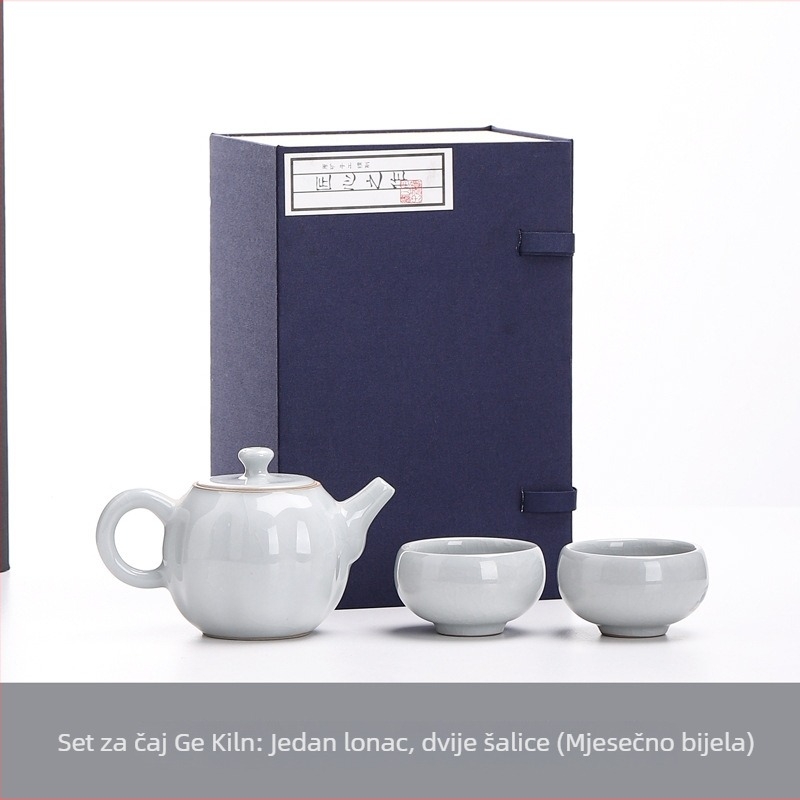 Ge Kiln Gongfu čajni set s poklon kutijom – jedan čajnik i dvije šalice, minimalistički keramički stil