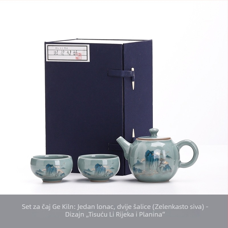 Ge Kiln Gongfu čajni set s poklon kutijom – jedan čajnik i dvije šalice, minimalistički keramički stil